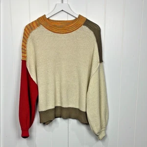 BDG Urban Outfitters Womens Knit Sweater Cream Orange. Red S/P Balloon Sleeves - Picture 1 of 14