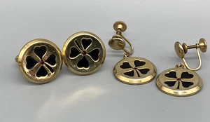Vintage Anson 4 Blatt Kleeblatt goldfarbene Manschettenknöpfe und Schraubverschluss Ohrringe Set - Bild 1 von 12