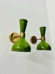 Wall Sconce Light Fixture 2 Bulb Pair Sconce - 1950s Mid Century Brass Italian - Picture 1 of 10
