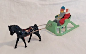 Barclay One Horse Open Sleigh Man & Woman 6 1/2" L Unique Harness Very Good - Picture 1 of 12