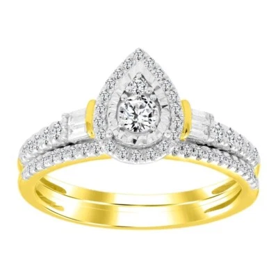0.50ctw Baguette Diamond Pear Shape Bridal Wedding Ring Set 10k Yellow Gold - Image 1 of 2