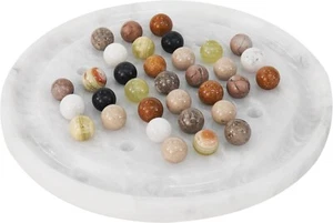 Marble Peg Solitaire Board Game 10" with 42 Natural Balls | Strategy Puzzle Game - Picture 1 of 6