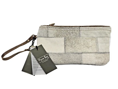 MW Myra Bags Silver Brick Upcycled Leather Cowhide Wristlet Pouch Clutch S-1502 - Image 1 of 4