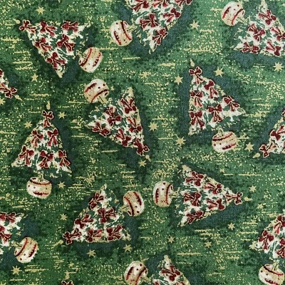 green gold red tossed mini Christmas trees ribbon david textiles 2 yards - Image 1 of 4