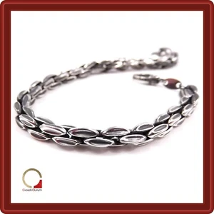Bracciale da uomo in argento 925 brunito braccialetto con catena a maglie - Foto 1 di 8