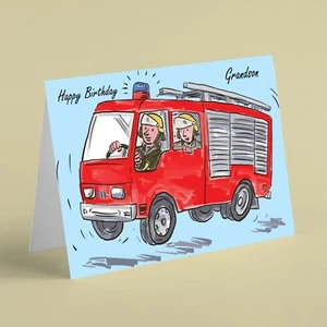 Fire engine emergency services Grandson birthday card - Picture 1 of 1