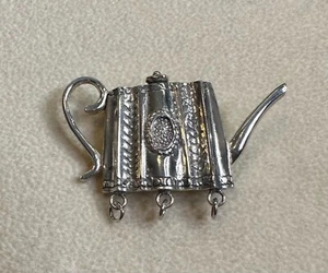 Sterling Silver Teapot Charm Pin BROOCH CHARM HOLDER Vintage NEW Tea Lover! - Picture 1 of 4