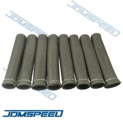 Black 8pcs 1200° Spark Plug Wire Boots Heat Shield Protector Sleeve SBC BBC 350 - Image 1 of 3