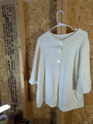 kim rogers signature cashmalon white 3 button cardigan sweater - Image 1 of 4