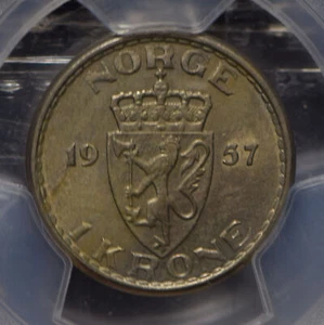 Norway 1957 Krone Lion animal PCGS AU58 PC0638 combine shipping - Picture 1 of 3
