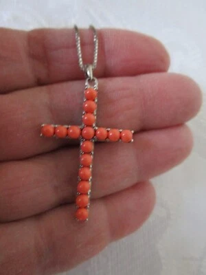 Collar colgante Ross Simon plata esterlina imitación coral cruz marcado en muy buena condición Foto 1 de 4