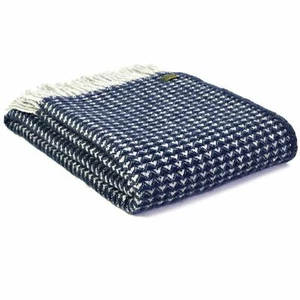 TWEEDMILL TEXTILES REINO UNIDO 100% Lana Sofá Cama Manta TREETOP AZUL MARINO Y GRIS - Imagen 1 de 12