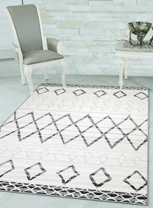 White Moroccan Tribal Modern Contemporary Area Rug with Non-Slip Rubber Backing - Picture 1 of 6