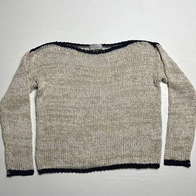 Suéter tejido suelto cuello barco Milly para mujer mediano beige azul ribete manga larga Foto 1 de 4