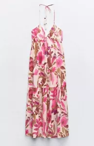ZARA WOMEN SIZE S SS24 LONG PRINT HATER NECK COTTON DRESS 2298/106 NWT - Picture 1 of 2