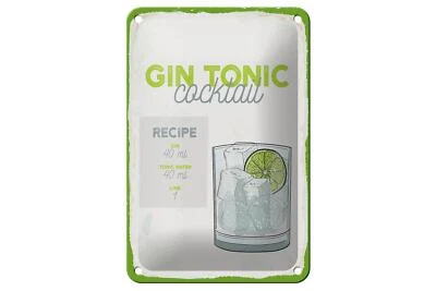 Blechschild Rezept Gin Tonic Cocktail Recipe 12x18 cm Deko Schild - Bild 1 von 4