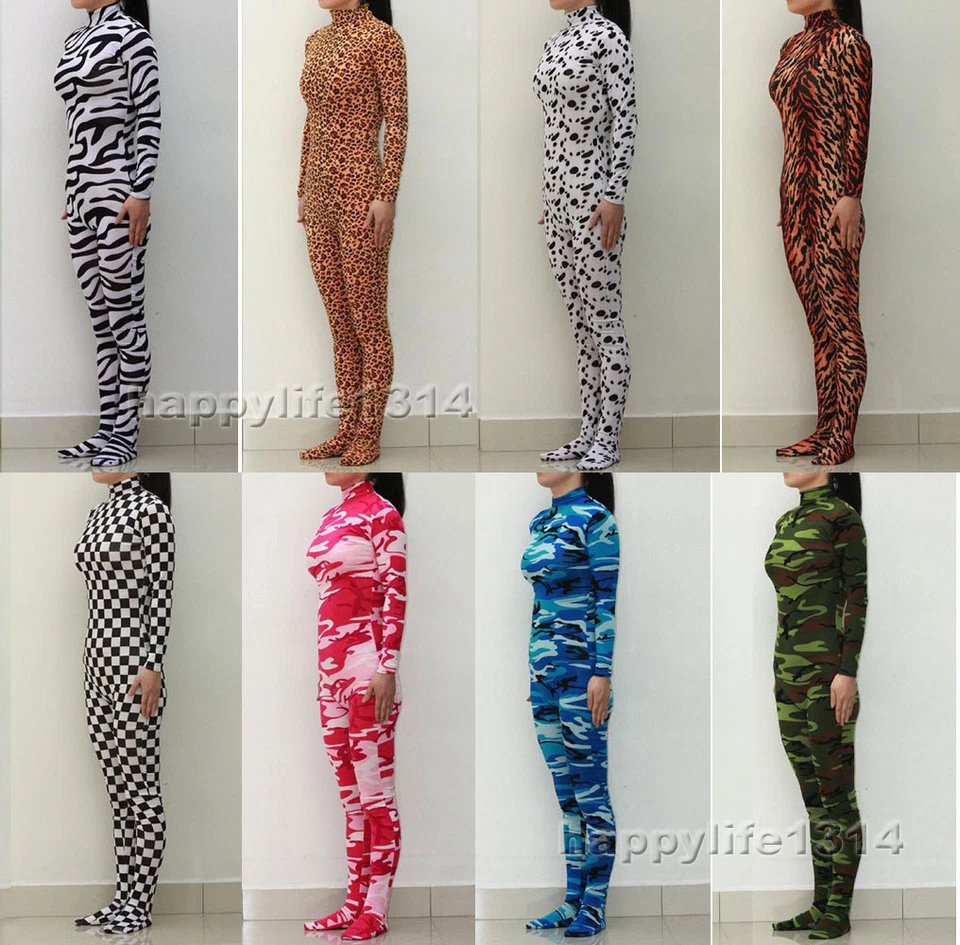  Traje Disfraz Spandex Zentai Patrones Camuflados Animales Unitard Sin Capucha y Manos Foto 1 de 1