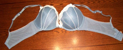 SUJETADOR CACIQUE 40C AZUL PLUNGE U/W FEMENINO COUNTRY CHIC ~ BORDES DE ENCAJE BLANCO ~ Foto 1 de 4