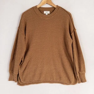 Aerie Sweater Womens XS Tan Brown Slub Knit Pullover Side Slits Cozy Casual - Picture 1 of 9