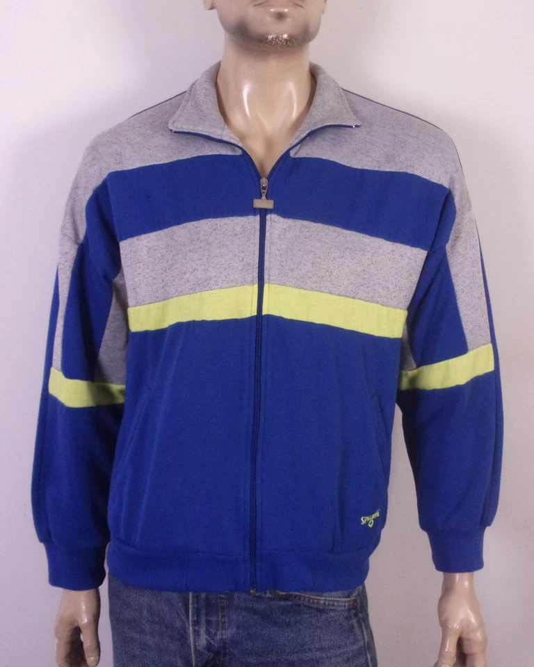 vintage 80s Spalding ReTrO Neon Day Glo Track Jacket Full Zip Sweatshirt SZ L - Image 1 of 4