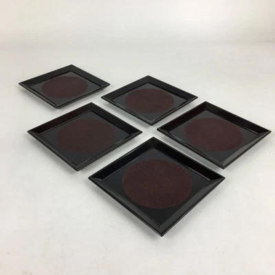 Japanese Wooden Lacquered Drink Saucer 5pc Set Vtg Chataku Coaster UR695 - Image 1 of 4