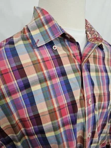Alan Flusser Herren 2XL XXL kariertes kariertes Hemd bunt Blumen Flip Cuff - Bild 1 von 7