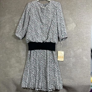 Vintage Reo Originals Kleid Damen 12 schwarz Blumen Faltenrock Made USA 80er - Bild 1 von 21