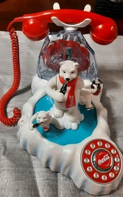 Vintage Coca Cola Polar Bear Phone Novelty Landline Dialup Telephone Animated - Image 1 of 4