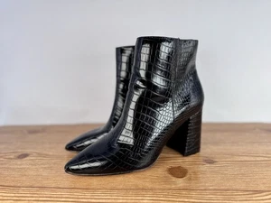 Express Damenstiefel schwarz veganes Leder Blockabsatz Knöchelgröße 8 spitz zulaufend - Bild 1 von 13