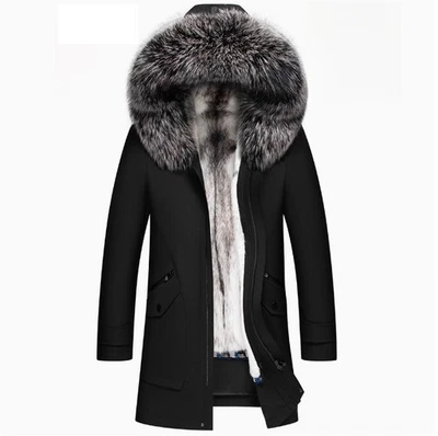 Winter Faction Men's Mid Long Mink Fur Lining Thickened Fur Mink Fur Parka Coat - Image 1 of 4