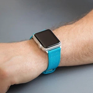 Electric Blue Cordura Canvas Leather Watch Band for 38mm Apple Watch - Picture 1 of 1