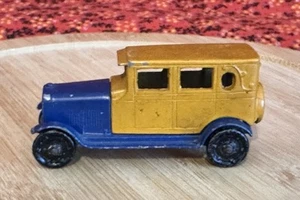 Vintage Tootsie Toy Cadillac Sedan Blue and Orange Metal Wheels - Picture 1 of 5