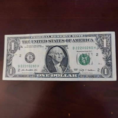 22200280 TRINARY FANCY SERIAL NUMBER 2009 $1  one dollar bill - Image 1 of 3