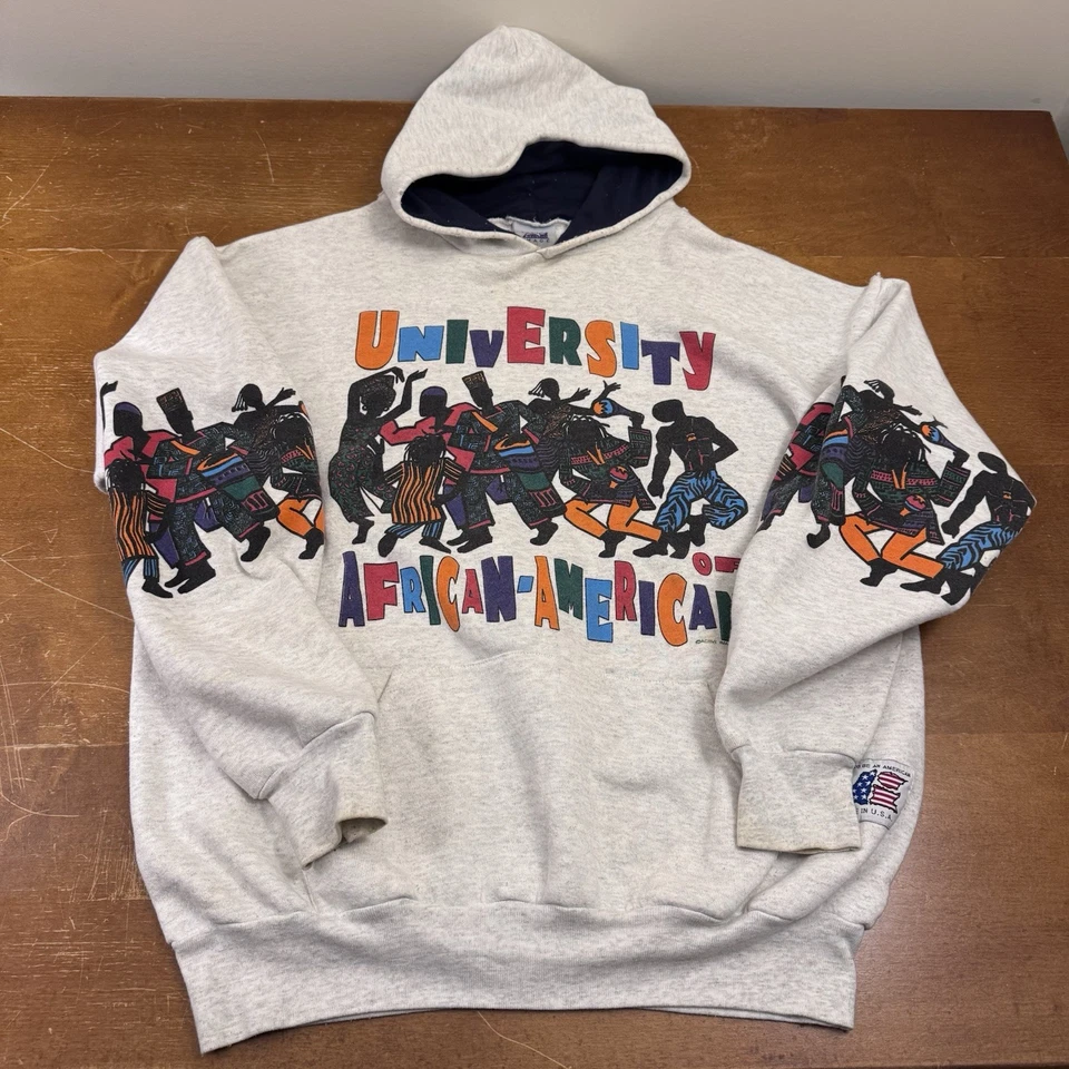 VINTAGE University Of African American Hoodie Mens 2XL Gray Pullover USA 90s - Image 1 of 4