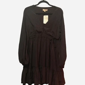 NWT ee:some Black Dress Cinch Waist Midi Whimsi-goth Romantic Coquette SZ M - Picture 1 of 8