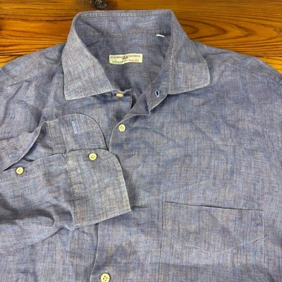 Luciano Barbera Men's Heather Purple Linen Long Sleeve Button Up Shirt Size XL - Image 1 of 4