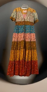 Maxi abito Anthropologie a strati e vero med floreale boho manica corta core cottage - Foto 1 di 23