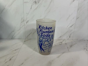 Vidrio de soda fuente de cocina vintage ~ letras azules esmeriladas altas ~ 1950 ~ gráficos geniales - Imagen 1 de 16
