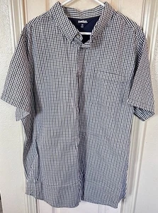 KingSize Mens 2XLT Blue Plaid Short Sleeve Full Button Shirt - Picture 1 of 4