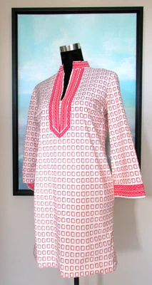 Tory Burch Red Cotton Geometric Tunic Top Sz 6 - Image 1 of 4