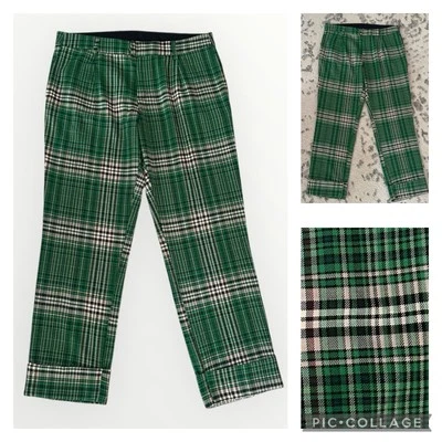 Free People Trouser Pants Size 10 Plaid High-Rise Pleat Front Cuffed Green Tan - Image 1 of 4