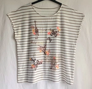 Bon Marche Pale Yellow And Gold Striped Oversized T-shirt- Size 18, Butterfly - Picture 1 of 10