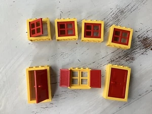 LEGO Parts 5 Windows & 2 Doors Classic Yellow & Red - Picture 1 of 4