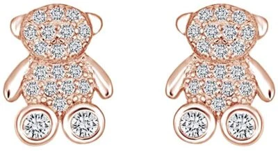 Simulated Diamond Bear Stud Earrings With Push Back Solid 925 Sterling Silver - Image 1 of 3