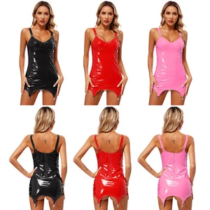 Mujeres Disfraz Brillante Falda Charol Vestido Rave Conjunto Mini Lencería Sexy - Imagen 1 de 42