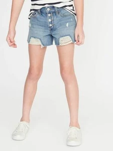 Old Navy GIRLS High-Waisted Button-Fly Distressed Jean Cut-Off Shorts:NWT $25 - Picture 1 of 5