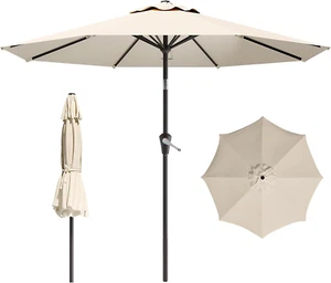 9FT Outdoor Patio Umbrella – Tilt & Crank, Cream Shade for Deck, Garden, Pool - Picture 1 of 12