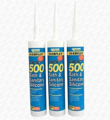 3 x EVERBUILD Everflex 500+ Premium Grade Bath & Sanitary Silicone Sealant WHITE