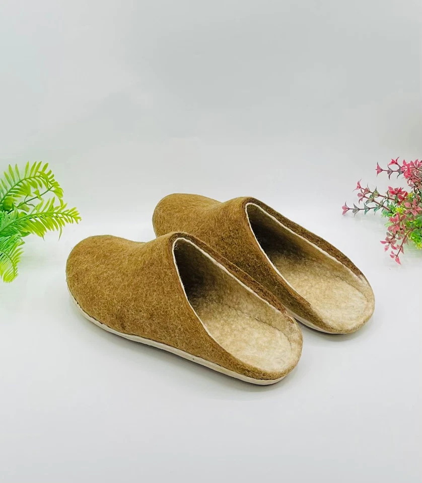 Chinelos feitos à mão feltro molhado 100% lã com sola de látex natural, rosa - Imagem 1 de 2