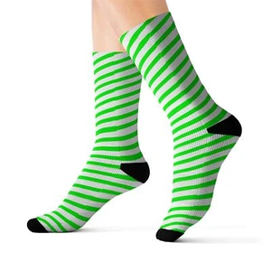 Charisma Girls Candy Cane Green on White  Sublimation Socks - Picture 1 of 13